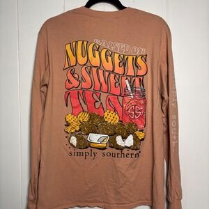 Simply Southern Nuggets & Sweet Tea Long Sleeve Graphic Tee Peach Sz M novelty